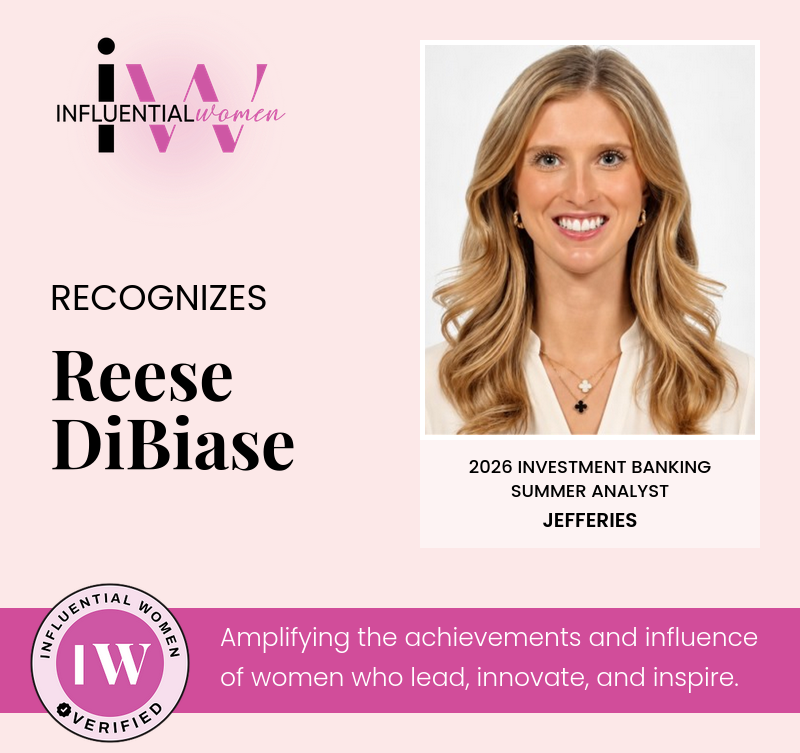 Influential Women recognition card honoring Reese DiBiase